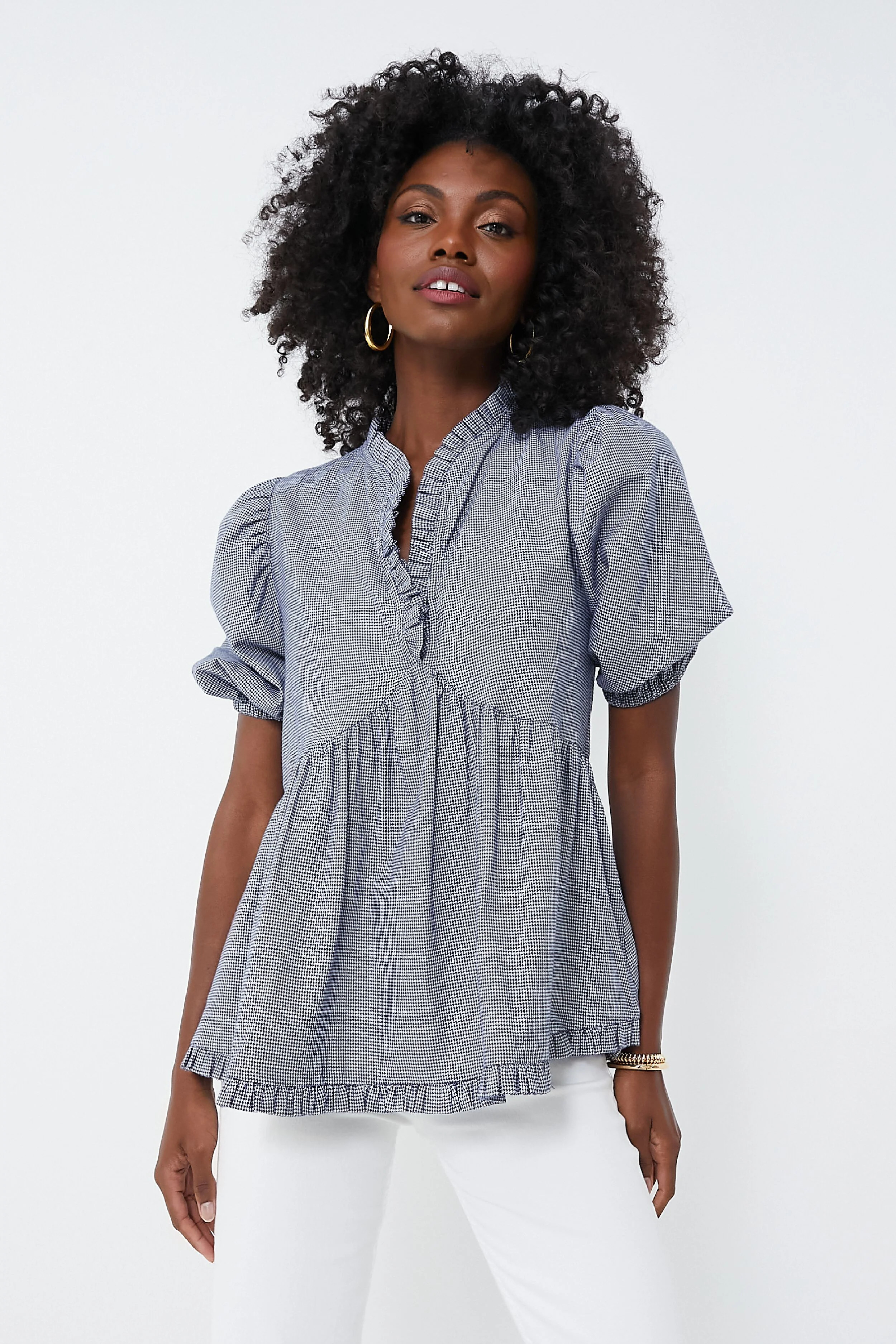 Navy Houndstooth Aiya Blouse | Tuckernuck (US)