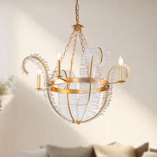 HUOKU Auro 4-Light Gold Foil and Crystal French Country/Cottage Led; Damp Rated Chandelier | Lowe's