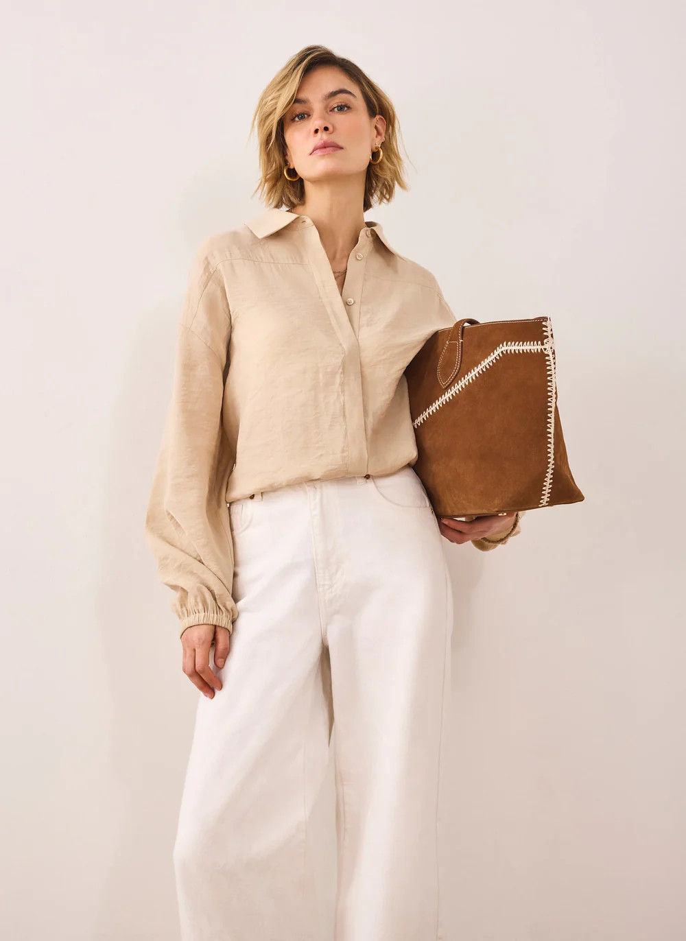 Neutral Long Sleeve Minimalist Shirt | Mint Velvet