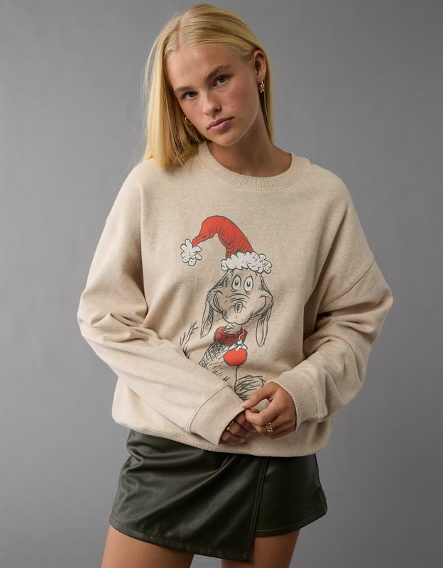 AE Holiday Grinch Graphic Relaxed Crew Neck Sweatshirt | American Eagle Outfitters (US & CA)