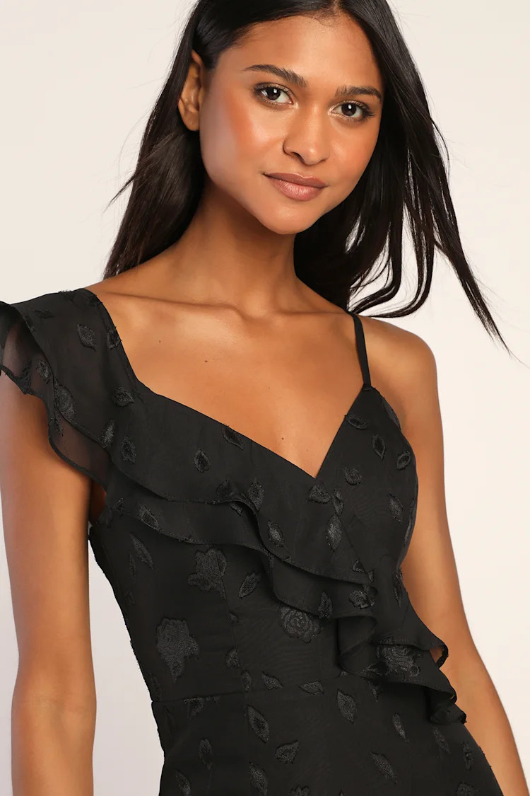 Forever Be Black Floral Jacquard Ruffled Maxi Dress | Lulus (US)