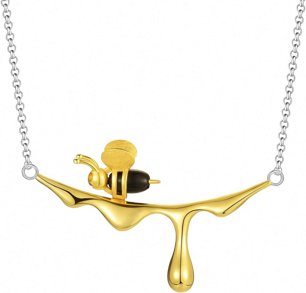 Lotus Fun 925 Sterling Silver Pendant Necklace Bee and Dripping Honey Pendant with Necklaces Chai... | Amazon (US)