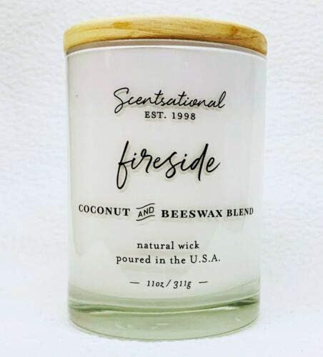 Natural Coconut Wax Blend Candle Fireside (in Cursive) Fragrance in White Jar with Wooden Lid, 11... | Amazon (US)
