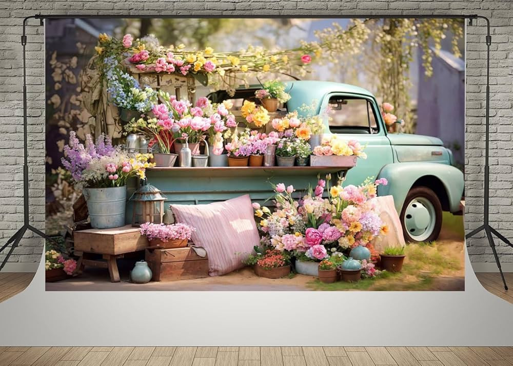 Kate 7x5ft Spring Colorful Flowers Decoration Photography Backdrops Family Garden Green Truck Flo... | Amazon (US)