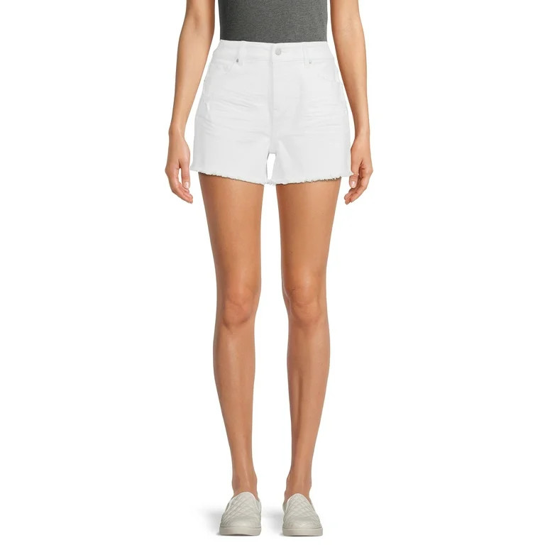 Time and Tru Women's High Rise Frayed Hem Denim Short - Walmart.com | Walmart (US)
