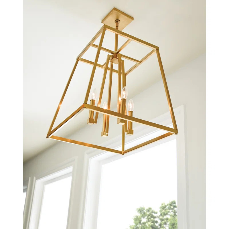 24" H x 23" W x 23" D Gilded Satin Brass Hanley 4 - Light Lantern Geometric Pendant | Wayfair North America