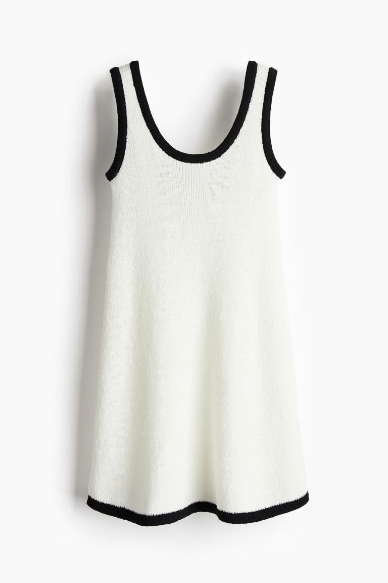 Fine-knit A-line Dress - Low-cut Neckline - Sleeveless - Cream/black - Ladies | H&M US | H&M (US + CA)