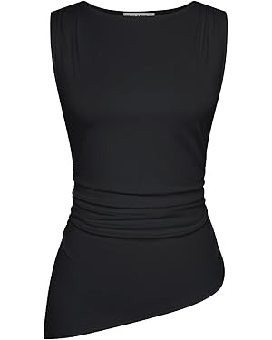 GRACE KARIN Women's Tank Tops 2025 Summer Tops Ruched Boat Neck Sleeveless Blouses Asymmetrical G... | Amazon (US)