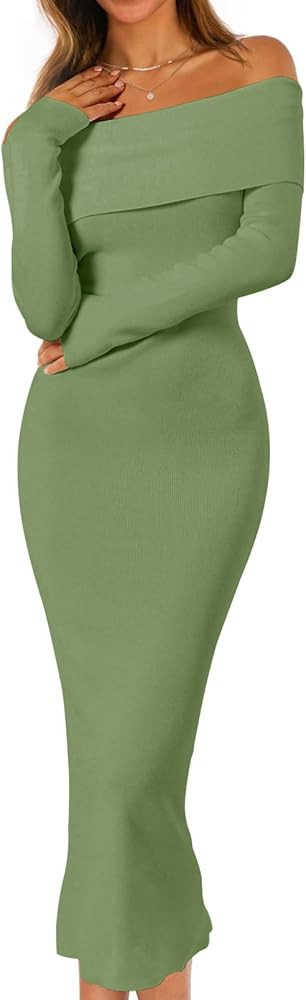 MEROKEETY Women's Fall Off Shoulder Bodycon Sweater Dress Formal Long Sleeve Elegant Cocktail Par... | Amazon (US)