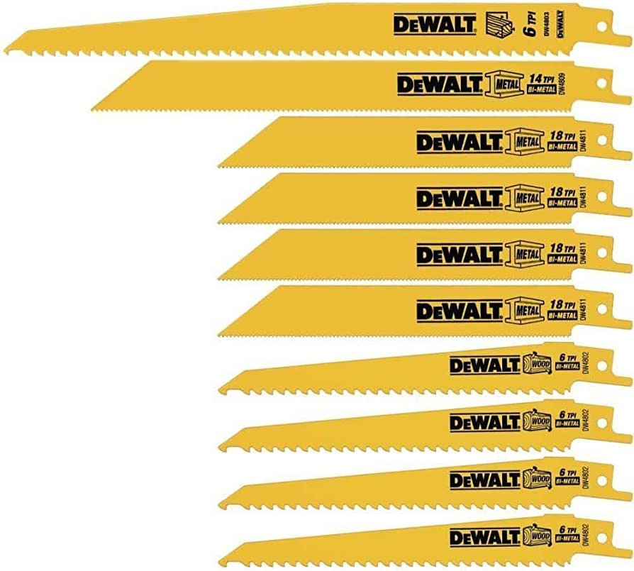 DEWALT Reciprocating Saw Blades, 10 Piece Combination Set, Various Sizes (DW4898) | Amazon (US)