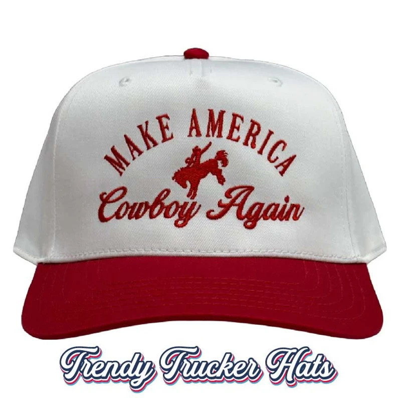 Make America Cowboy Again White/red Trucker Hat, Country Concert Hat, Embroidered Hat, Trendy Tru... | Etsy (US)
