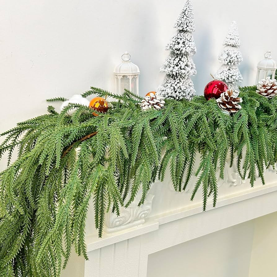 Artificial Norfolk Pine Garlands, 6FT Christmas Winter Pine Garland, Real Touch Faux Green Greene... | Amazon (US)
