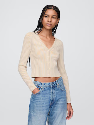 100% Cotton Cropped Plaited Rib Cardigan | Gap (US)