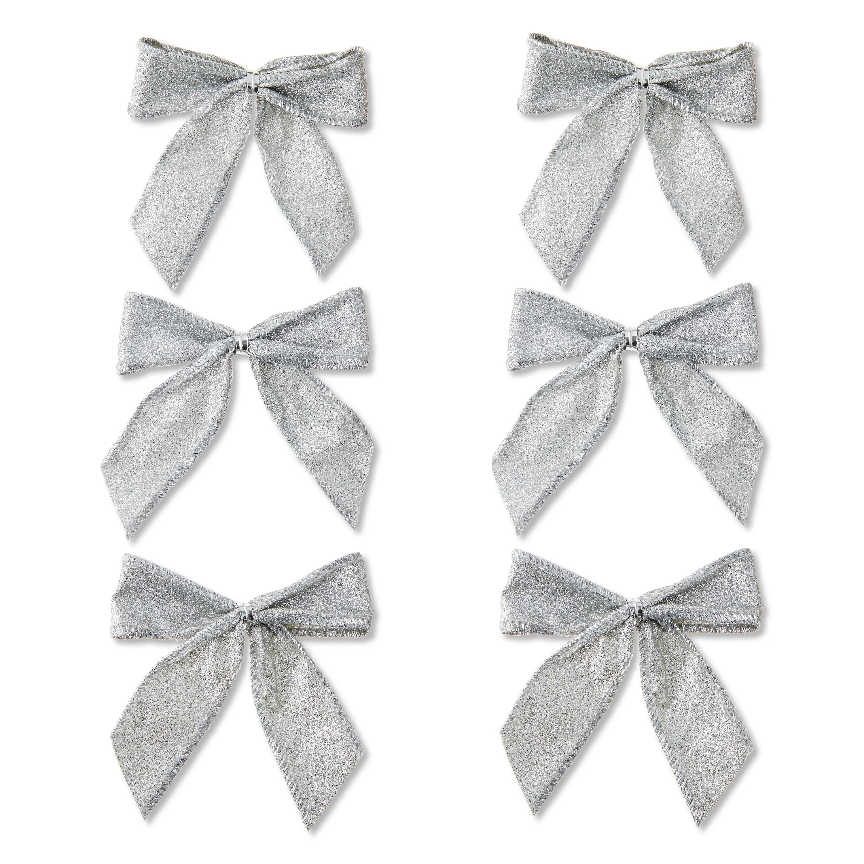 Silver Glitter Mini Christmas Bows, 6 Count, by Holiday Time | Walmart (US)