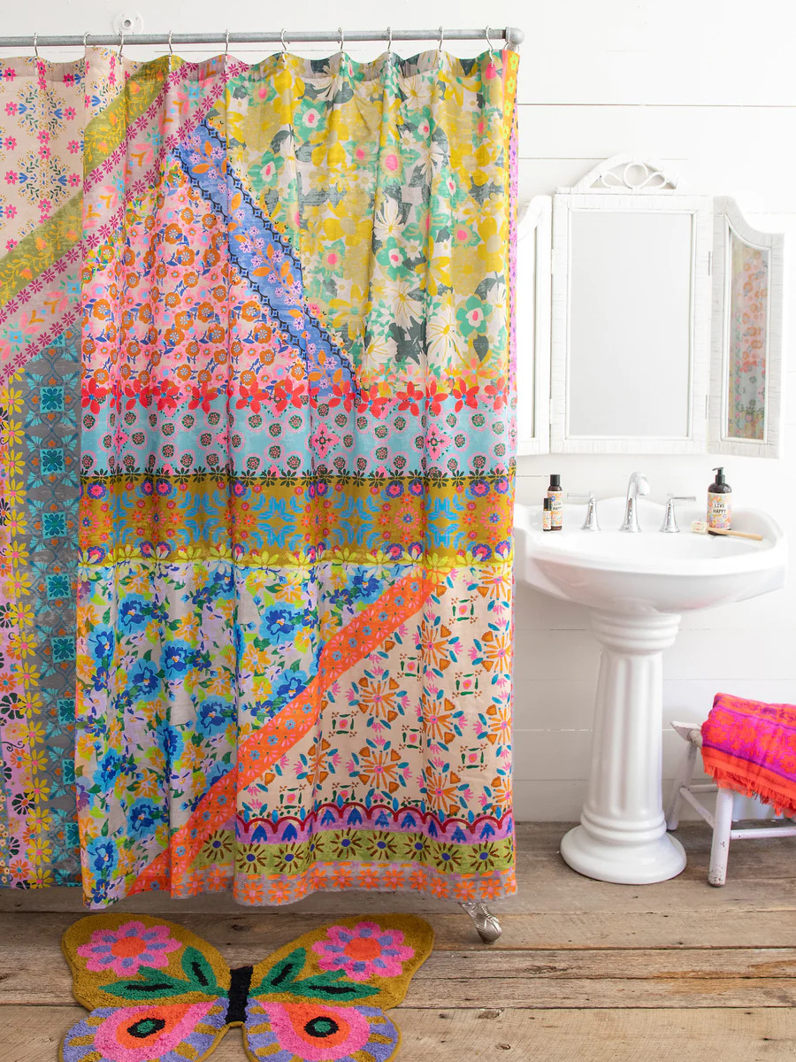 Boho Shower Curtain - Folk Flower Patchwork | Natural Life