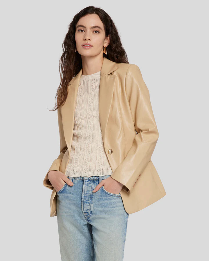 Faux Leather Tailored Blazer in Safari | 7 For All Mankind