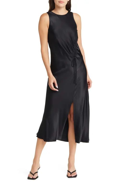 Rails Gabriella Ruched Satin Midi Dress in Black at Nordstrom, Size X-Small | Nordstrom