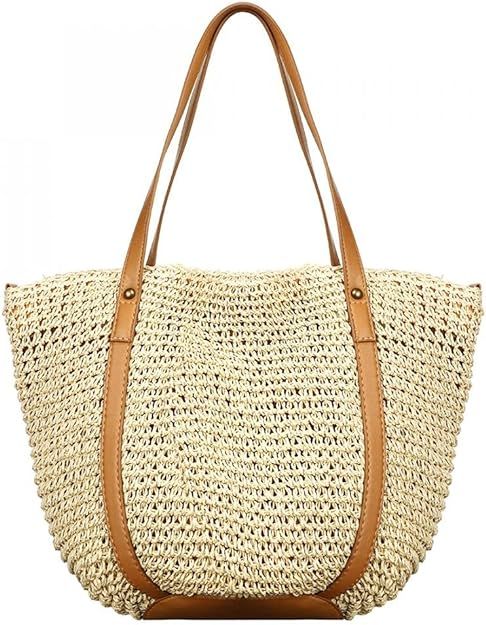 Handmade Beach Bag for Women Straw Bag Handwoven Natural Summer Shoulder Bag | Amazon (US)