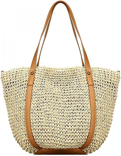 Handmade Beach Bag for Women Straw Bag Handwoven Natural Summer Shoulder Bag | Amazon (US)