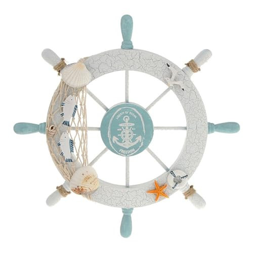Rienar Nautical Beach Wooden Boat Ship Steering Wheel Fishing Net Shell Fish Home Wall Décor(11" Diameter) | Amazon (US)