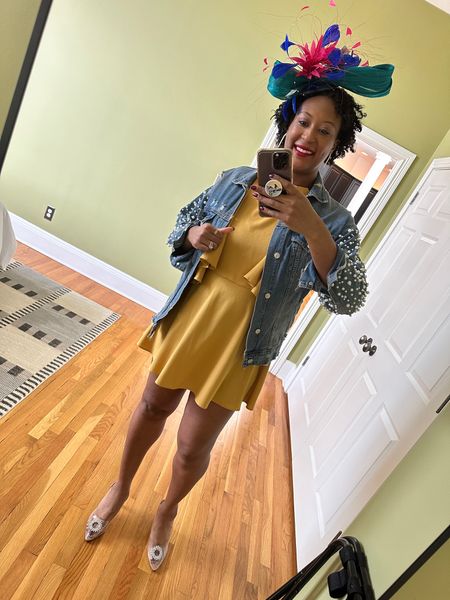 Yellow dress | fascinator | headpiece | jean jacket | Kentucky derby outfit 

#LTKfindsunder100 #LTKshoecrush #LTKFestival