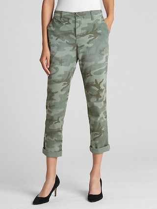 Gap Womens Print Girlfriend Chinos Olive Camo Size 0 | Gap US