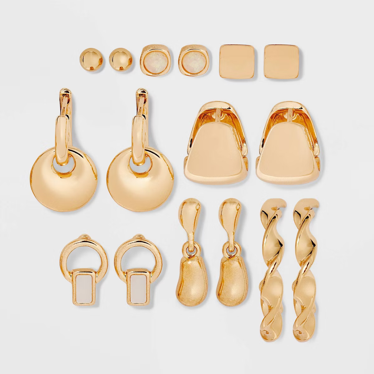 Multi Earring Set with Mother of Pearl & Faux Opal Set 8pc - Universal Thread™ Gold: Nickel-Fre... | Target