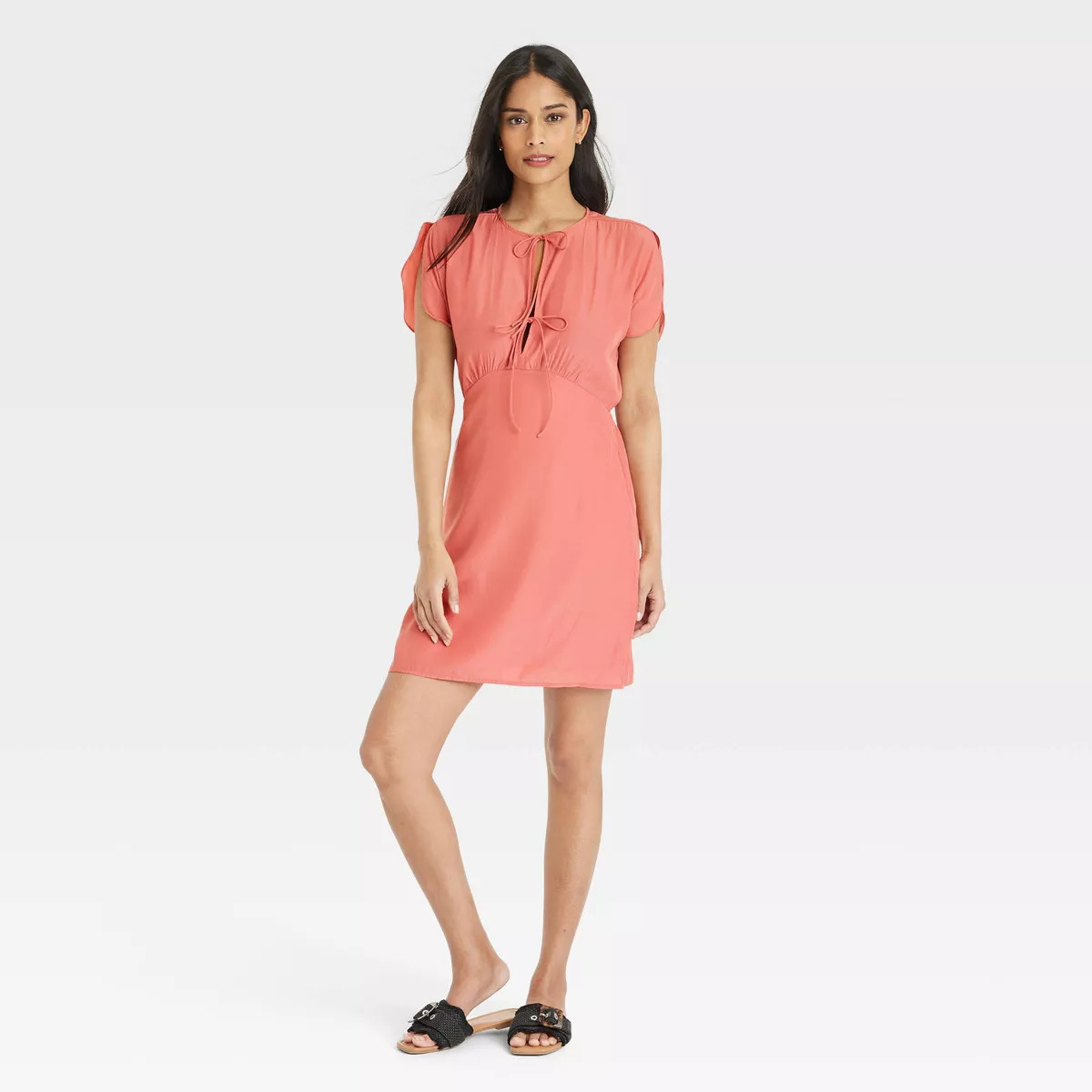 Women's Tie-Front Flutter Short Sleeve Mini A-Line Dress - Universal Thread™ | Target