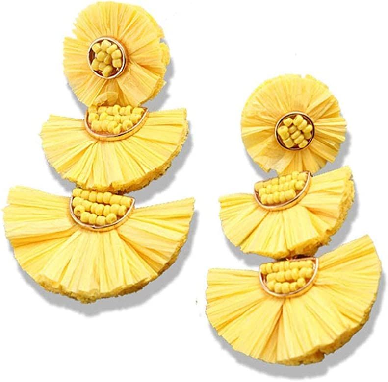 Bohemian Statement Earrings - Lightweight Tiered Raffia Beaded Earrings Drop Dangle Gifts for Wom... | Amazon (US)