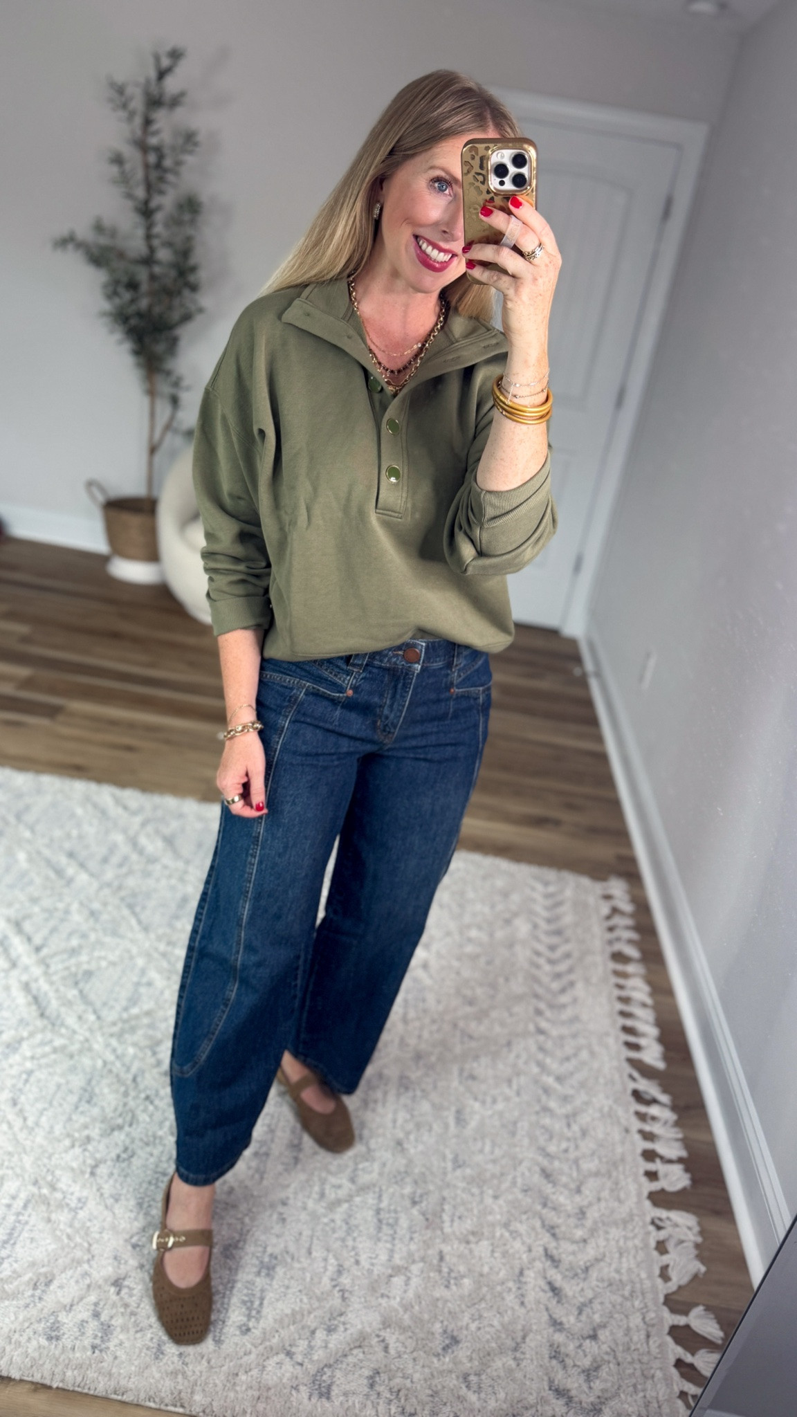 Weekend Walmart Wins try on
Quarter button pullover- small
Wit & wisdom barrel jeans- 4