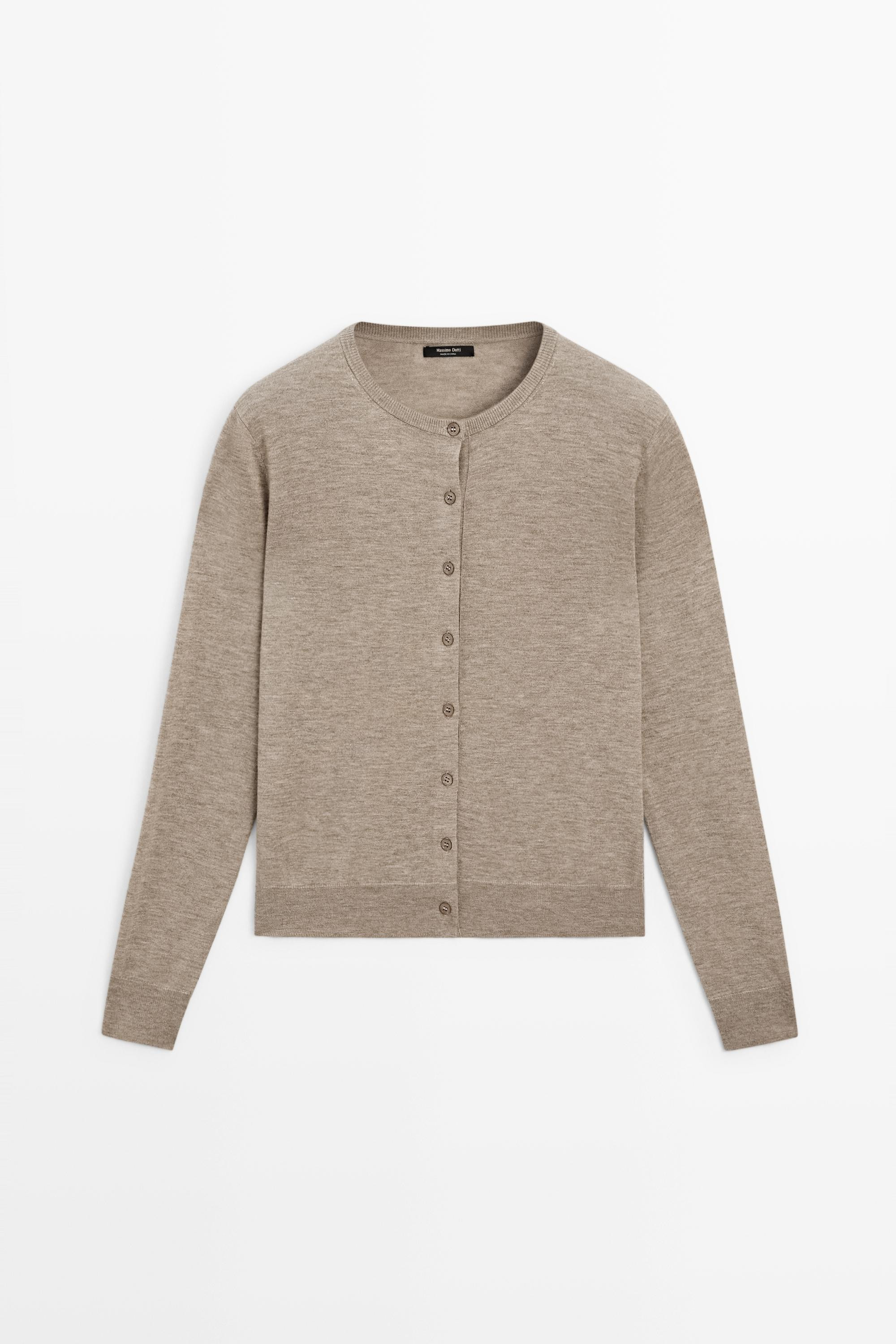 Fine-knit round neck cardigan | Massimo Dutti UK