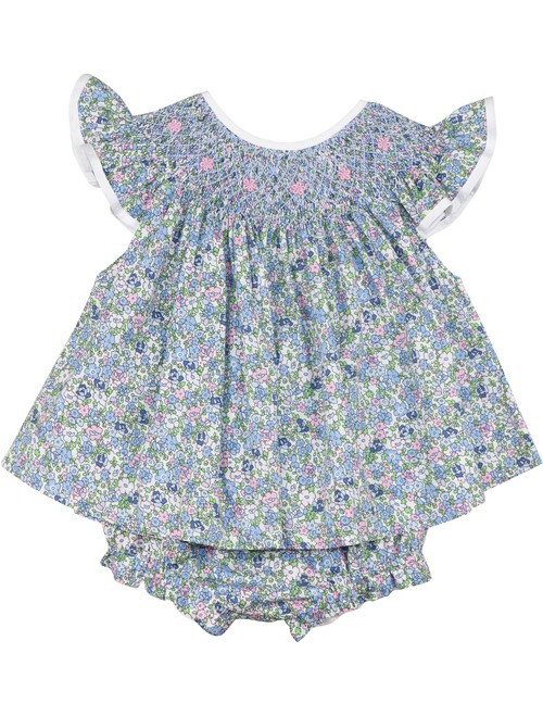 Blue Liberty Smocked Rosette Diaper Set | Cecil and Lou