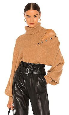 Marissa Webb Blake Button Cashmere Blend Turtleneck Sweater in Camel from Revolve.com | Revolve Clothing (Global)