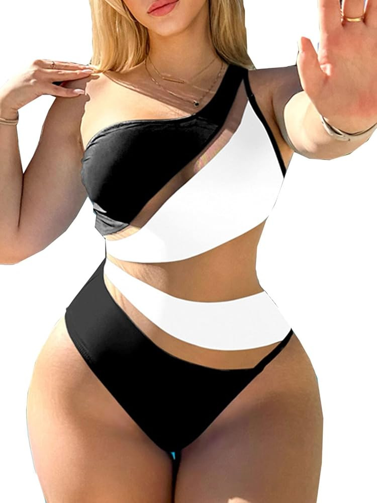 Swmmer Liket Women's Sexy One Piece Bathing Suits One Shoulder Swimsuits Monokini Slimming Mesh S... | Amazon (US)