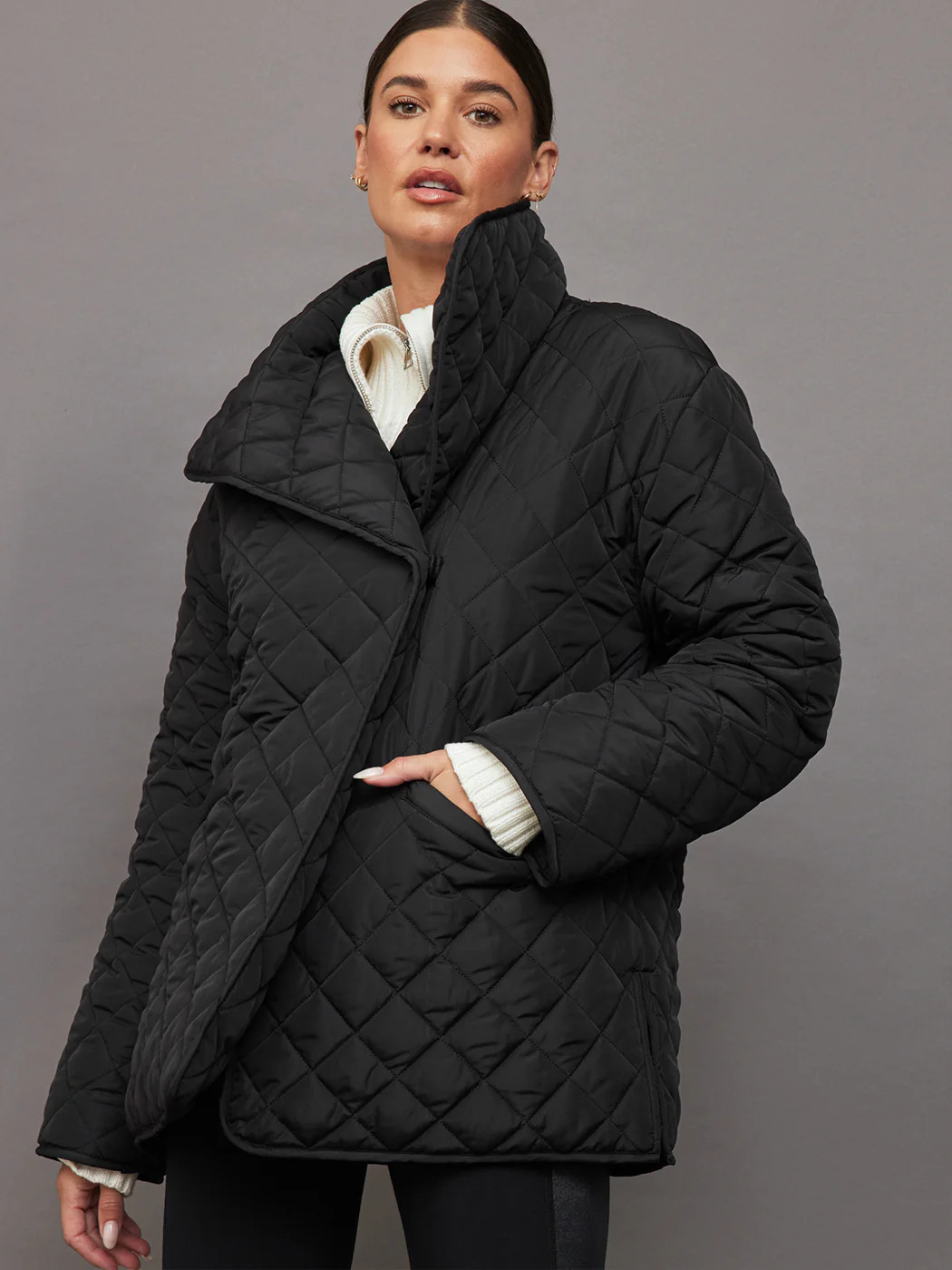 Quilted Car Coat- Faded Black | Carbon38