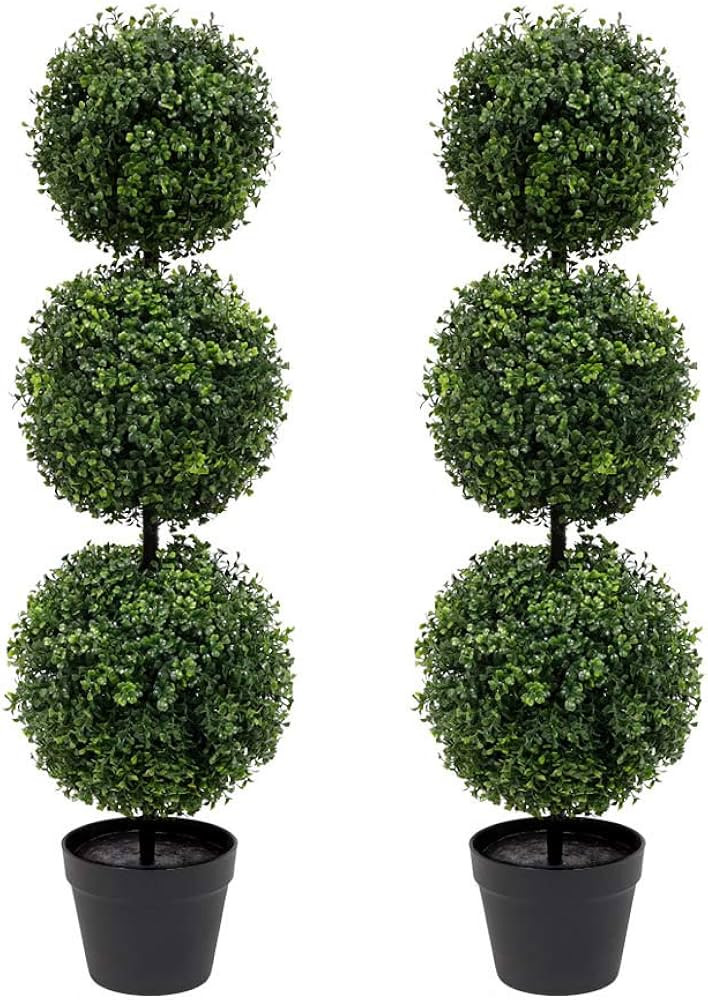 momoplant Artificial Topiary Ball Tree - 38 Inch Triple Topiaries Boxwood Greenery Plant 【 2 Pa... | Amazon (US)