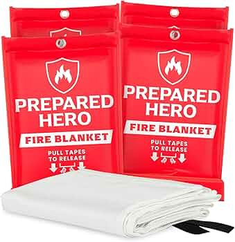 Prepared Hero Emergency Fire Blanket - 4 Pack - Fire Suppression Blanket for Kitchen, 40” x 40... | Amazon (US)