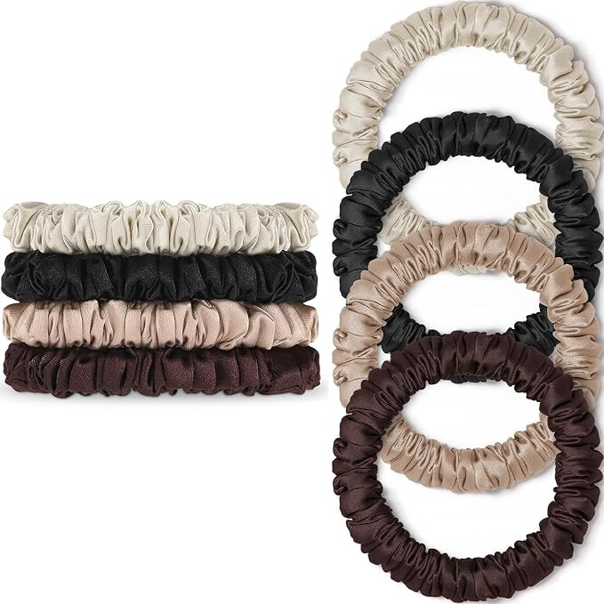 Scrunchies Hair Ties Silk Satin Scrunchy, WantGor Women 4PC Hair Bands | Amazon (US)