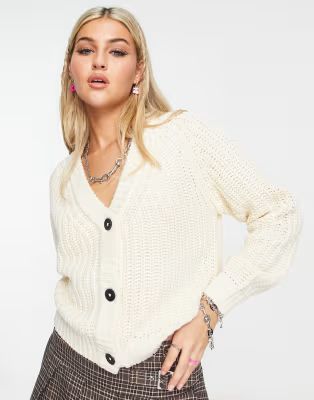 Noisy May fisherman rib cardigan in cream | ASOS (Global)