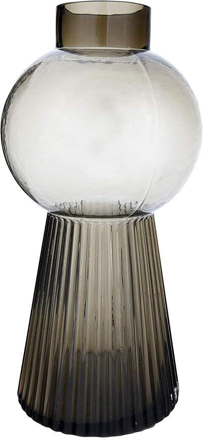 Bloomingville 13.25" H Round Glass Fluted Pedestal Base Vase, Black | Amazon (US)