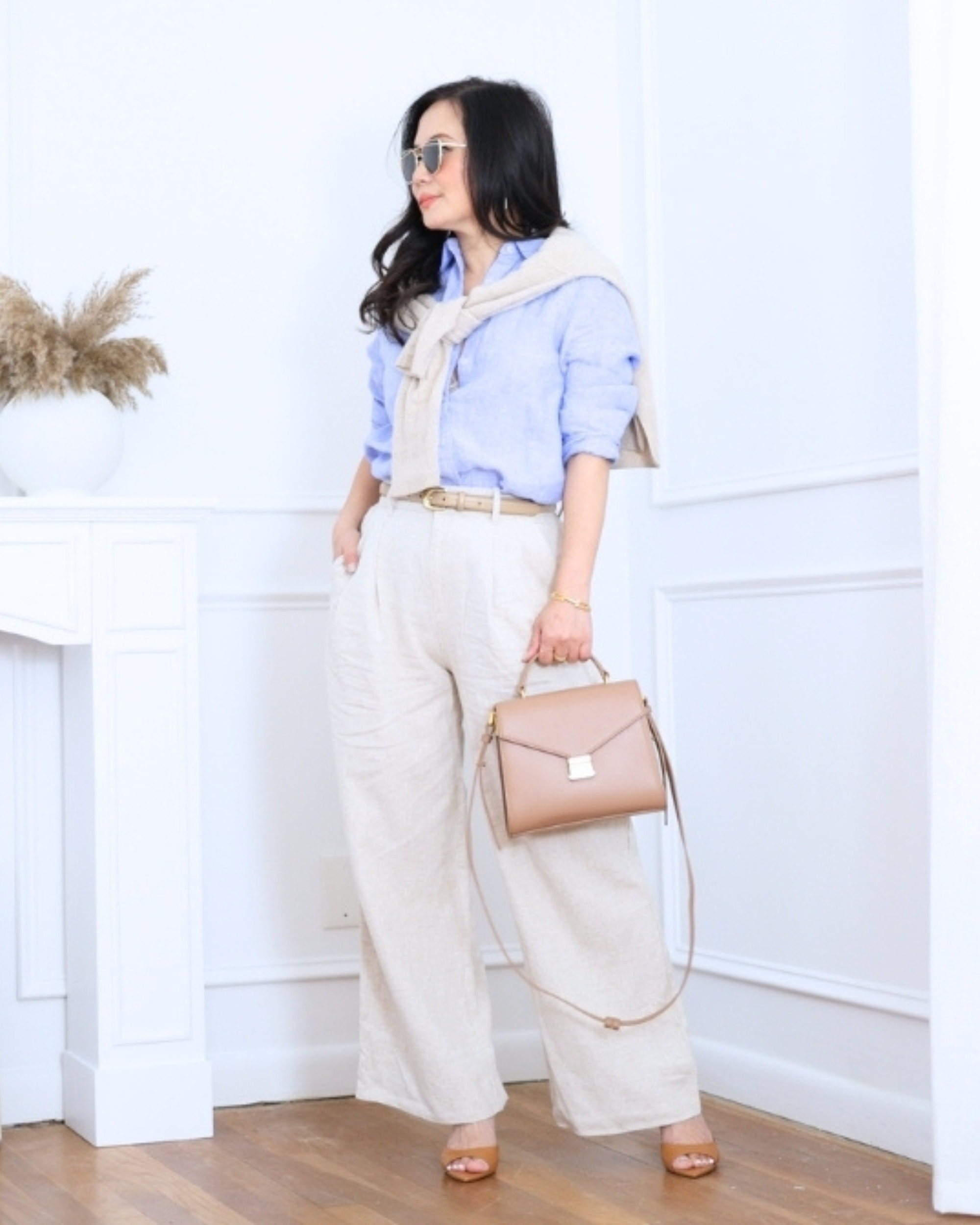 Blue shirt paired with linen pants from GAP — light, relaxed, and effortlessly polished for an easy everyday look. I'm 5'2, wearing size S. 

 #LTKootd #LTKOver40 #LTKPetite