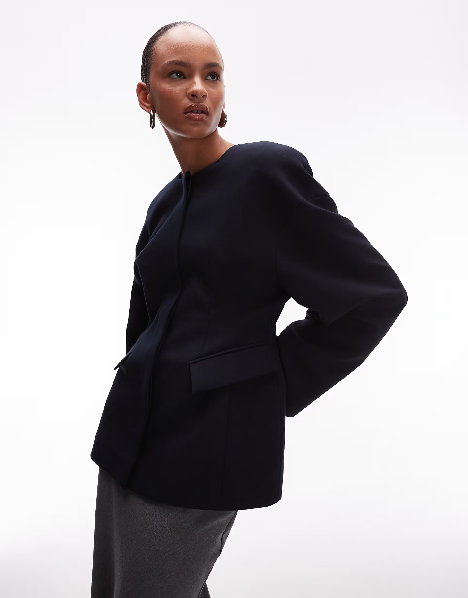 ASOS DESIGN sculpted collarless blazer in navy | ASOS | ASOS (Global)