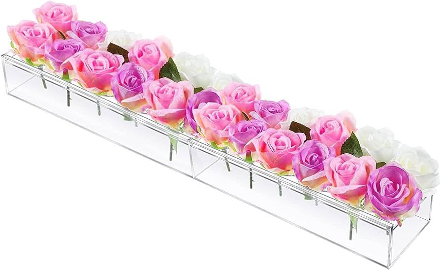 Clear Acrylic Flower Vase Rectangular Floral Centerpiece for Dining Table, 23.6 Inches (24 Holes)... | Amazon (US)