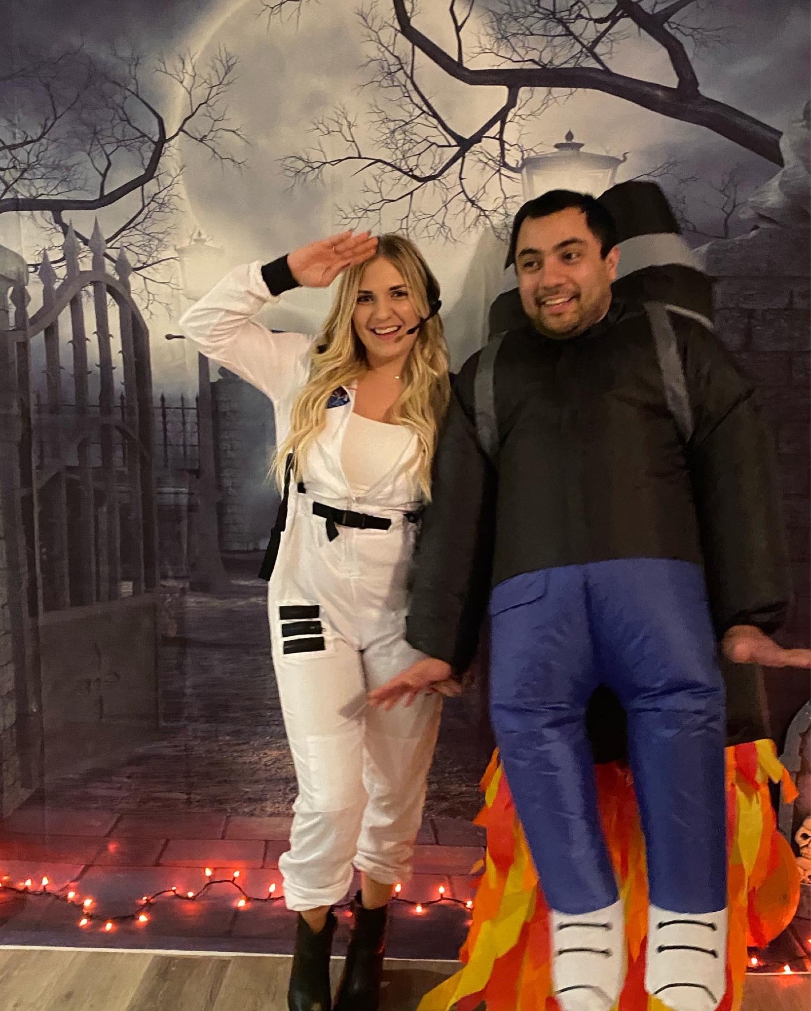 HALLOWEEN COSTUMES! NASA girl and rocket man 🚀 Wearing a size Medium in the NASA Astronaut Costume. 

#LTKfamily #LTKHalloween #LTKSeasonal