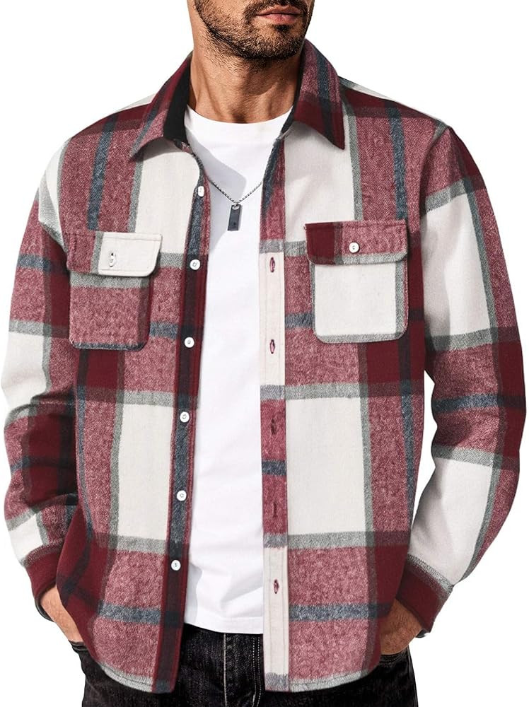 COOFANDY Flannel Shirts Cotton Plaid Shirt Jacket Button Down Shirt | Amazon (US)