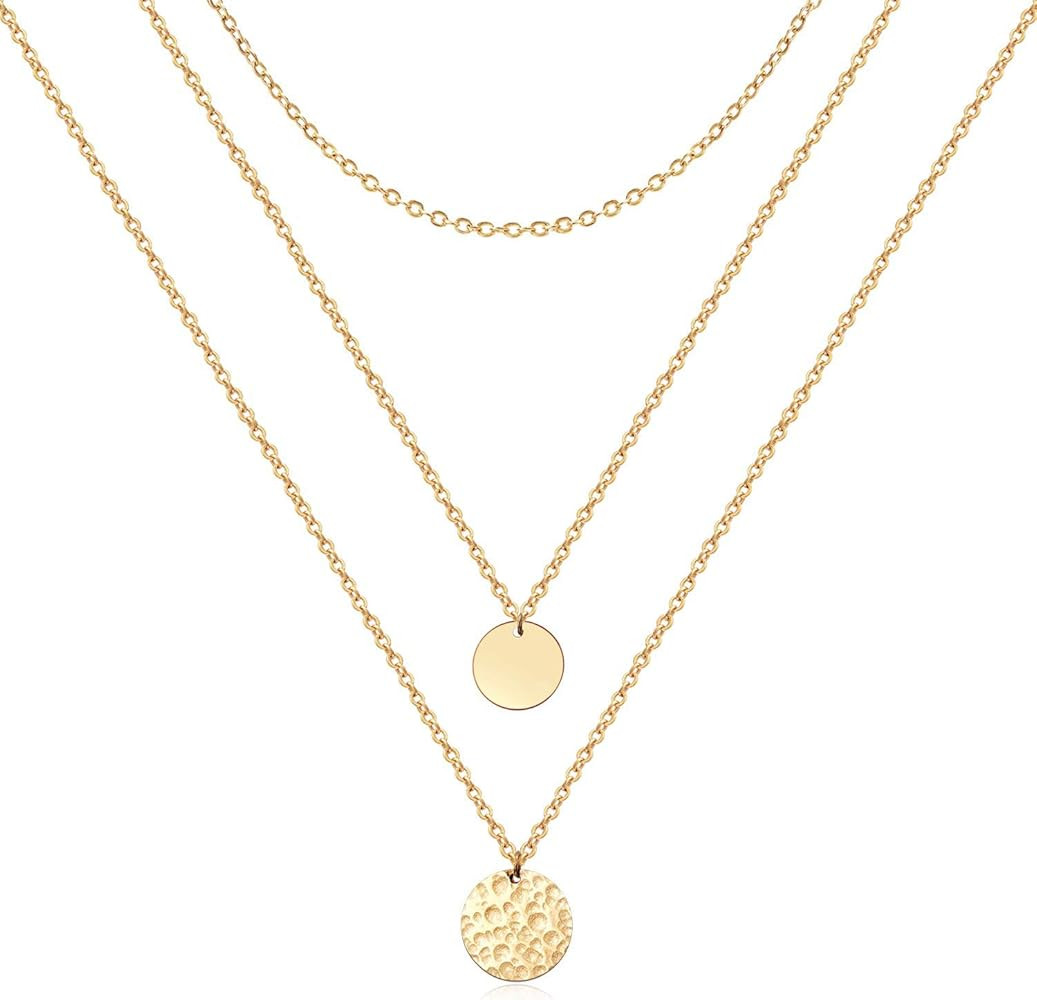 Forevereally Dainty Disc Chokers Necklace Layered Circle Necklace Bar Y Pendant Necklace 14K Real Go | Amazon (US)