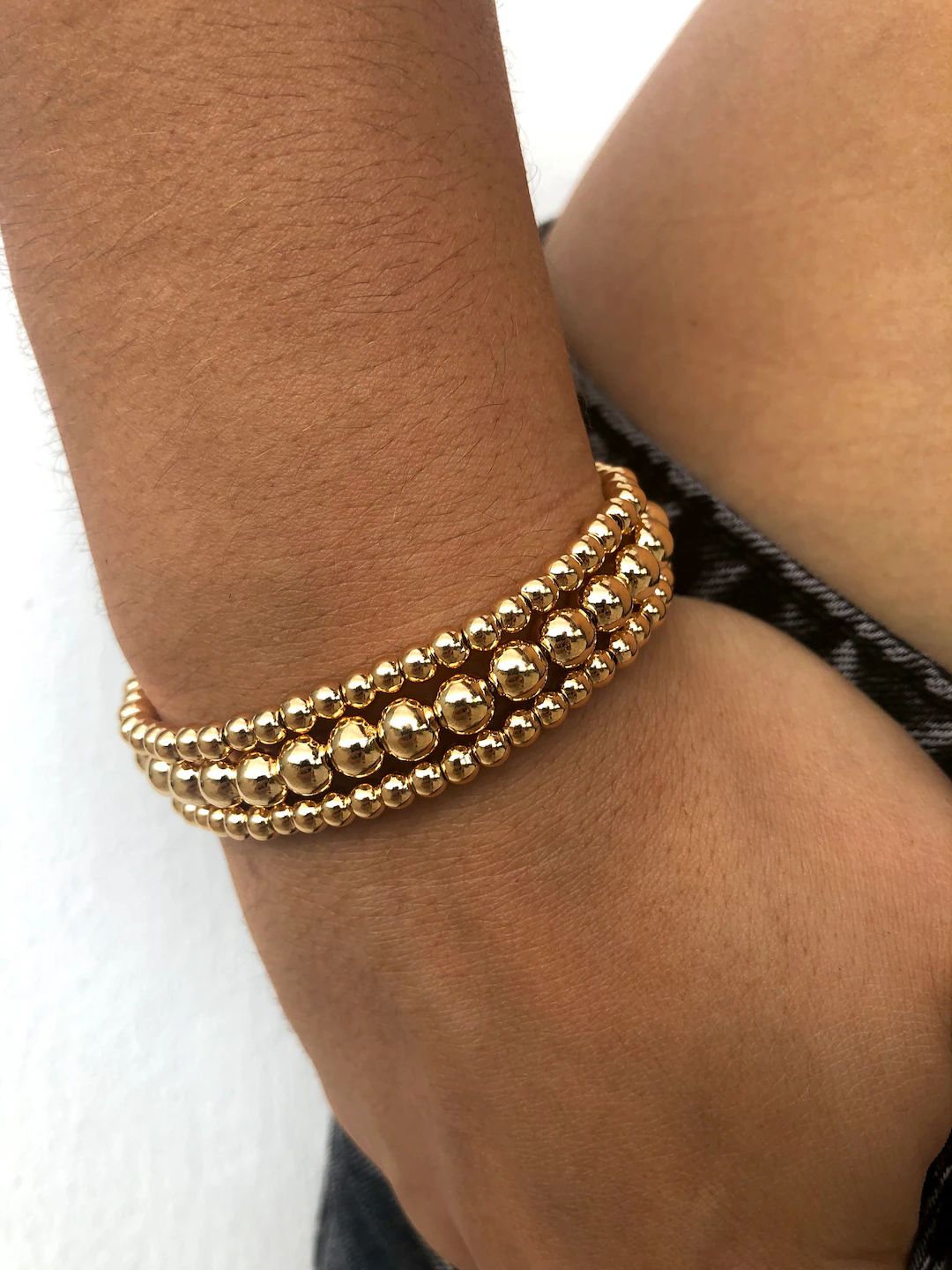 Elastic Gold Bead Bracelet  18k Gold Filled Beaded Bracelet  - Etsy | Etsy (US)