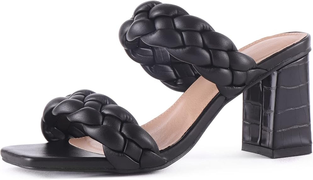 LACUONE Women's Mid Heels Square Toe Chunky Block Heeled Strappy Ankle Buckle Pump Sandals | Amazon (US)