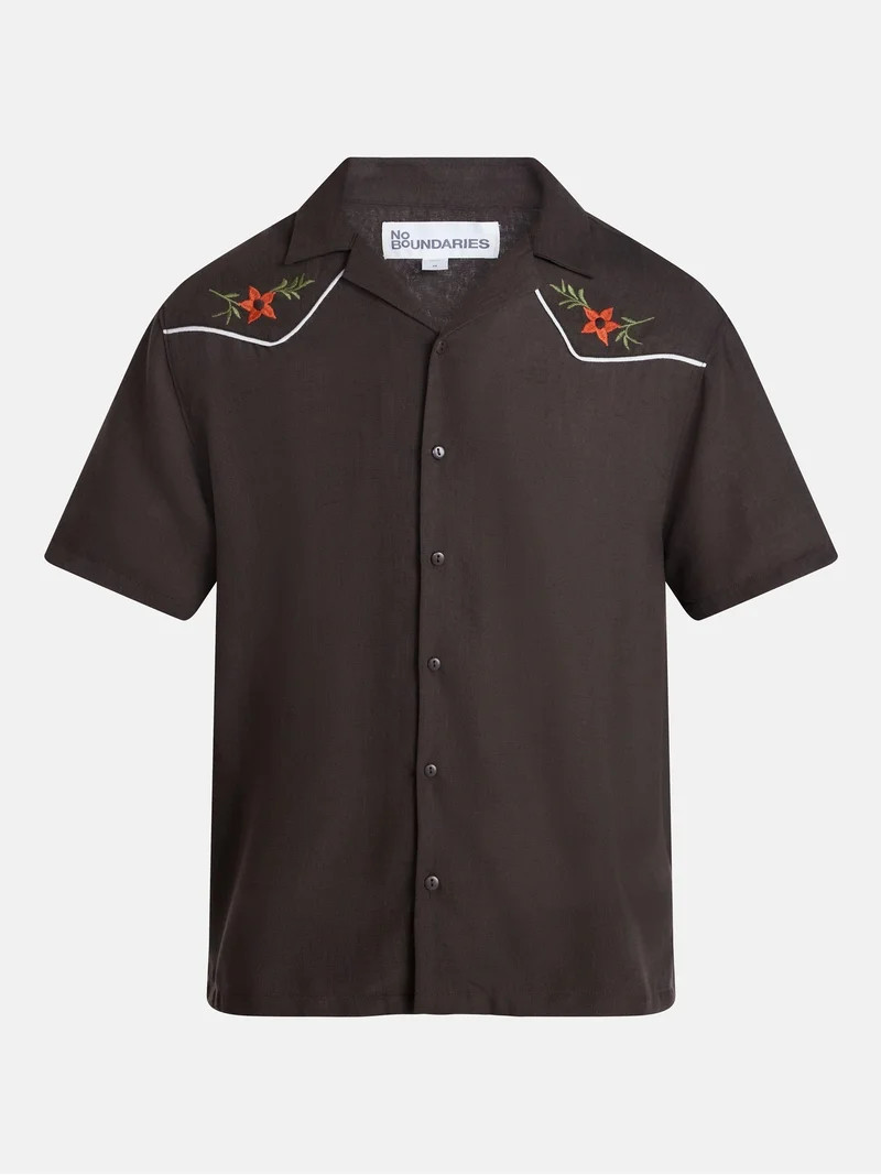 No Boundaries Embroidered Western Shirt with with Short Sleeves, Men's XS-5XB | Walmart (US)