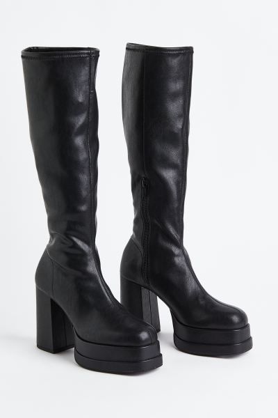 Knee-high Platform Boots - Black - Ladies | H&M US | H&M (US + CA)